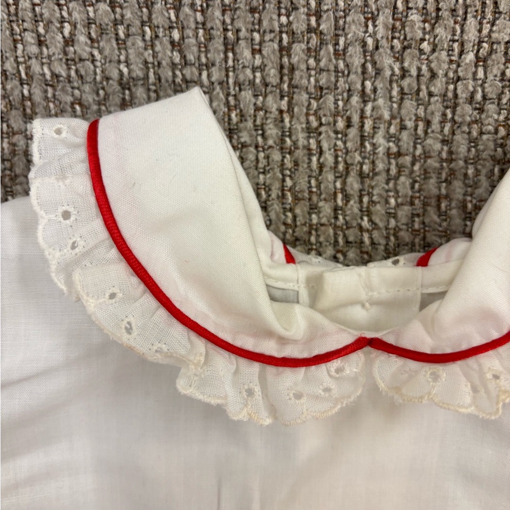 Vintage Red Velvet Baby Dress Set 12M Embroidered Heirloom Floral Outfit - Picture 7 of 8